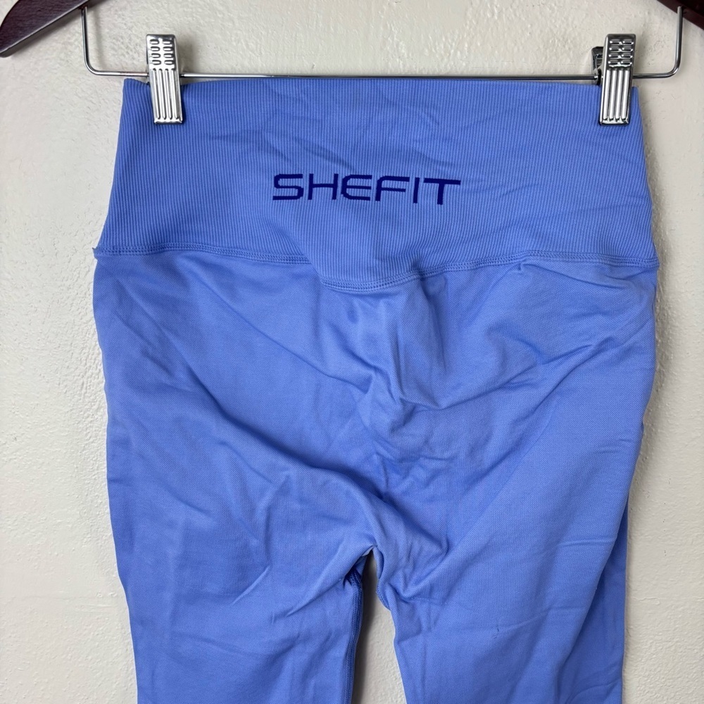 SheFit Crossover Waist Cutout High Rise Leggings Blue Ombré Women’s Size Medium - Picture 5 of 7